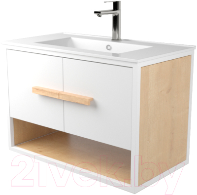 Тумба под умывальник Дабер 009 WeltWasser Deilbach 7517-70 / Т9.7W.1.5 (белый/дуб гамильтон натуральный) - фото