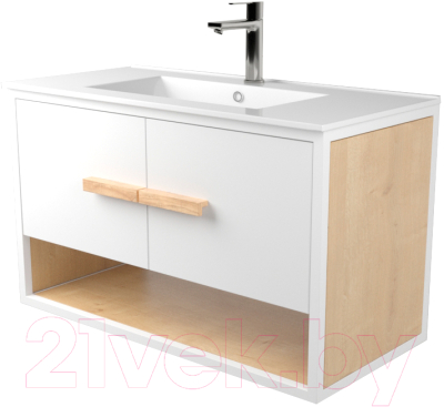 Тумба под умывальник Дабер 009 WeltWasser Deilbach 7517-80 / Т9.8W.1.5 (белый/дуб гамильтон натуральный) - фото