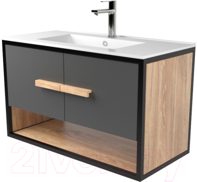 Тумба под умывальник Дабер 009 WeltWasser Deilbach 7517-80 / Т9.8W.2.4 (черный/серый/дуб канзас коричневый) - фото