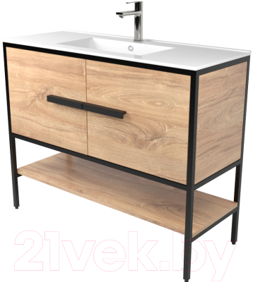 Тумба под умывальник Дабер 007 WeltWasser Deilbach 7517-100 / Т7.10W.2.6 (черный/дуб канзас коричневый) - фото