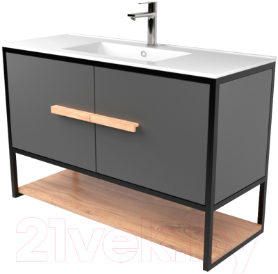 Тумба под умывальник Дабер 008 WeltWasser Deilbach 7517-100 / Т8.10W.2.4 (черный/серый/дуб канзас коричневый) - фото