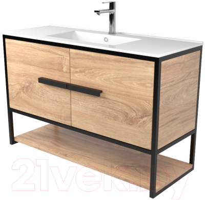 Тумба под умывальник Дабер 008 WeltWasser Deilbach 7517-100 / Т8.10W.2.6 (черный/дуб канзас коричневый) - фото