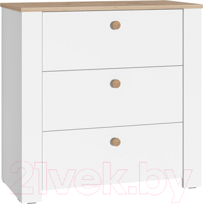 Комод Mobi Джастин 16.228.03 (белый PE шагрень/дуб белый Exclusive OW D4430) - фото