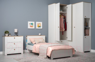 Комод Mobi Джастин 16.228.03 (белый PE шагрень/дуб белый Exclusive OW D4430)