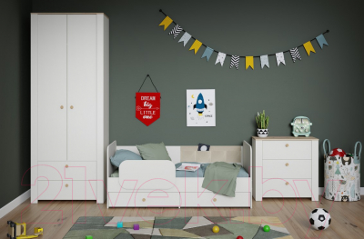 Комод Mobi Джастин 16.228.03 (белый PE шагрень/дуб белый Exclusive OW D4430)