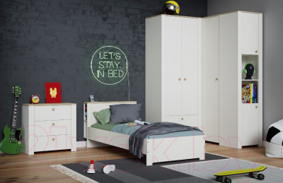 Комод Mobi Джастин 16.228.03 (белый PE шагрень/дуб белый Exclusive OW D4430)