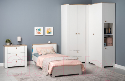 Комод Mobi Джастин 16.228.03 (белый PE шагрень/дуб белый Exclusive OW D4430)