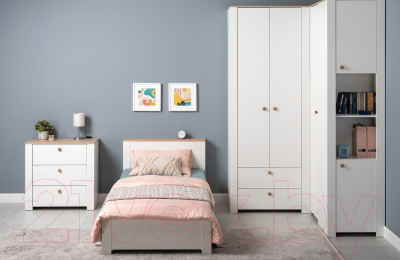 Комод Mobi Джастин 16.228.03 (белый PE шагрень/дуб белый Exclusive OW D4430)