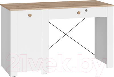 Письменный стол Mobi Джастин 12.154 (белый PE шагрень/дуб белый Exclusive OW D4430) - фото