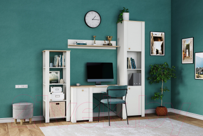 Письменный стол Mobi Джастин 12.154 (белый PE шагрень/дуб белый Exclusive OW D4430)