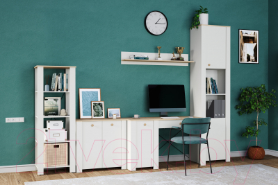 Письменный стол Mobi Джастин 12.154 (белый PE шагрень/дуб белый Exclusive OW D4430)