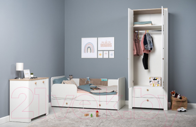 Шкаф Mobi Джастин 13.339 (белый PE шагрень/дуб белый Exclusive OW D4430)