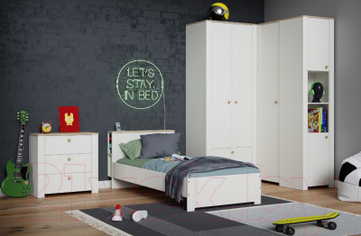 Шкаф-пенал Mobi Джастин 16.306 (белый PE шагрень/дуб белый Exclusive OW D4430)