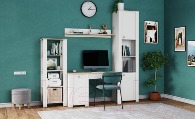 Шкаф-пенал Mobi Джастин 16.306 (белый PE шагрень/дуб белый Exclusive OW D4430)