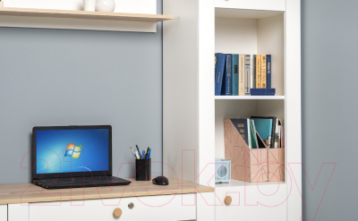 Шкаф-пенал Mobi Джастин 16.306 (белый PE шагрень/дуб белый Exclusive OW D4430)