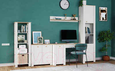 Шкаф-пенал Mobi Джастин 16.306 (белый PE шагрень/дуб белый Exclusive OW D4430)