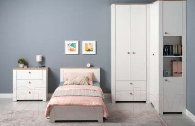 Шкаф Mobi Джастин 13.229 угловой (белый PE шагрень/дуб белый Exclusive OW D4430)