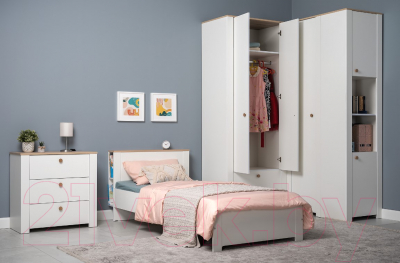 Шкаф Mobi Джастин 13.229 угловой (белый PE шагрень/дуб белый Exclusive OW D4430)