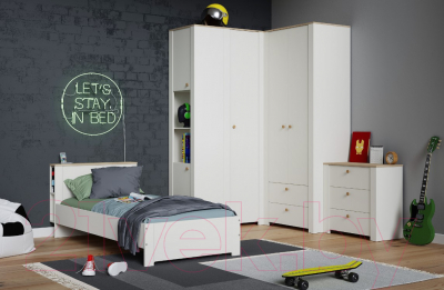 Шкаф Mobi Джастин 13.229 угловой (белый PE шагрень/дуб белый Exclusive OW D4430)