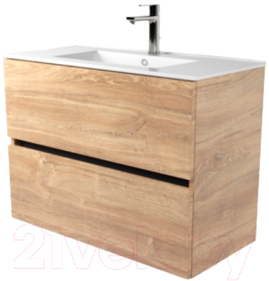 Тумба под умывальник Дабер 011 WeltWasser Deilbach 7517-60 / Т11.6W.0.6Ч (дуб канзас коричневый/черный) - фото