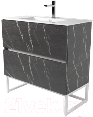 Тумба под умывальник Дабер 012 WeltWasser Deilbach 7517-60 / Т12.6W.1.12Б (мрамор черный/белый) - фото
