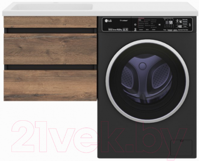 Тумба под умывальник Misty Коломбо 60 / П-Кол06060-011П2Я (подвесная, черный/темное дерево) - фото