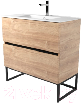 Тумба под умывальник Дабер 012 WeltWasser Deilbach 7517-80 / Т12.8W.2.6Ч (дуб канзас коричневый/черный) - фото