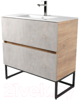 Тумба под умывальник Дабер 012 WeltWasser Deilbach 7517-80 / Т12.8W.2.7 (дуб канзас коричневый/бетон чикаго) - фото