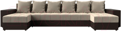 Диван П-образный Лига Диванов Дубай полки слева / 31510 (микровельвет бежевый/экокожа коричневый)