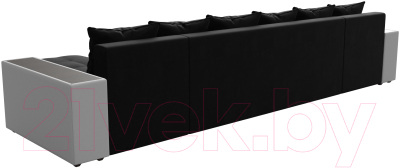 Диван П-образный Лига Диванов Дубай полки слева / 31514 (микровельвет черный/экокожа белый)