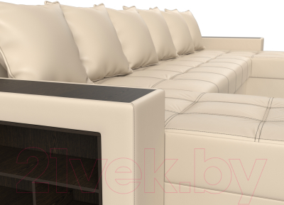 Диван П-образный Лига Диванов Дубай полки слева / 31518 (экокожа бежевый)