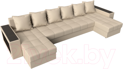 Диван П-образный Лига Диванов Дубай полки слева / 31518 (экокожа бежевый)