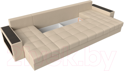 Диван П-образный Лига Диванов Дубай полки слева / 31518 (экокожа бежевый)