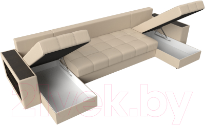 Диван П-образный Лига Диванов Дубай полки слева / 31518 (экокожа бежевый)