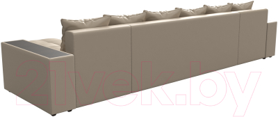 Диван П-образный Лига Диванов Дубай полки слева / 31518 (экокожа бежевый)