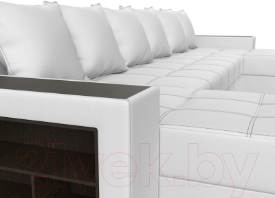 Диван П-образный Лига Диванов Дубай полки слева / 31519 (экокожа белый)