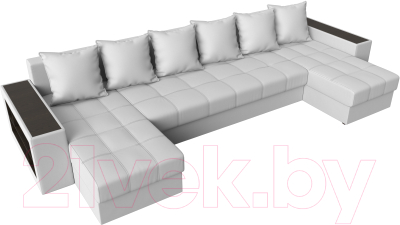 Диван П-образный Лига Диванов Дубай полки слева / 31519 (экокожа белый)