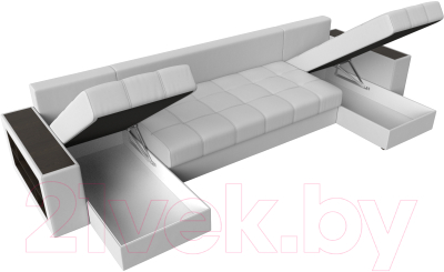Диван П-образный Лига Диванов Дубай полки слева / 31519 (экокожа белый)