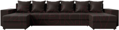 Диван П-образный Лига Диванов Дубай полки слева / 31520 (экокожа коричневый)