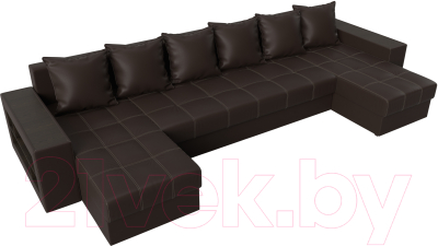 Диван П-образный Лига Диванов Дубай полки слева / 31520 (экокожа коричневый)
