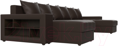Диван П-образный Лига Диванов Дубай полки слева / 31520 (экокожа коричневый)