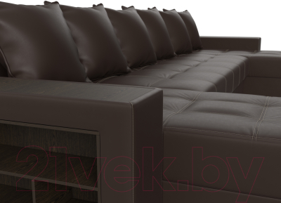 Диван П-образный Лига Диванов Дубай полки слева / 31520 (экокожа коричневый)