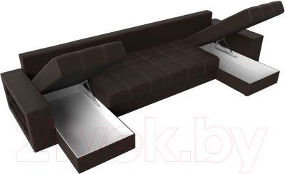Диван П-образный Лига Диванов Дубай полки слева / 31520 (экокожа коричневый)