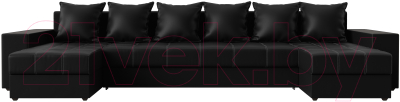 Диван П-образный Лига Диванов Дубай полки слева / 31521 (экокожа черный)