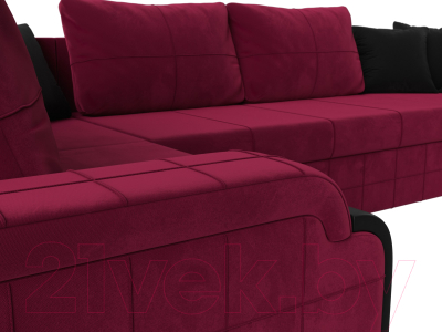 Диван П-образный Лига Диванов Николь / 113279 (микровельвет бордовый/экокожа черный)