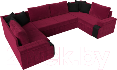 Диван П-образный Лига Диванов Николь / 113279 (микровельвет бордовый/экокожа черный)