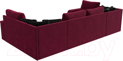 Диван П-образный Лига Диванов Николь / 113279 (микровельвет бордовый/экокожа черный)