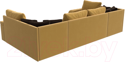 Диван П-образный Лига Диванов Николь / 113280 (микровельвет желтый/экокожа коричневый)