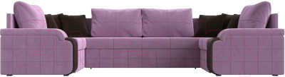 Диван П-образный Лига Диванов Николь / 113282 (микровельвет сиреневый/экокожа коричневый)