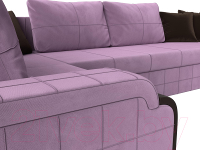 Диван П-образный Лига Диванов Николь / 113282 (микровельвет сиреневый/экокожа коричневый)